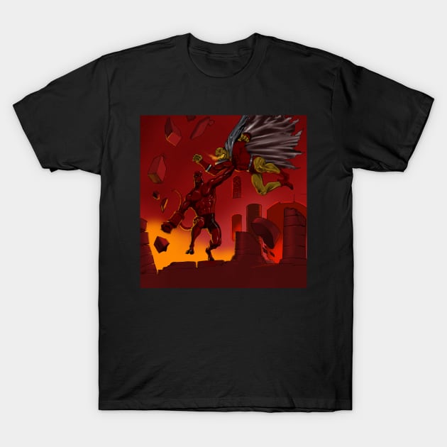 Hellboy versus Etrigan The Demon T-Shirt by thecountingtree